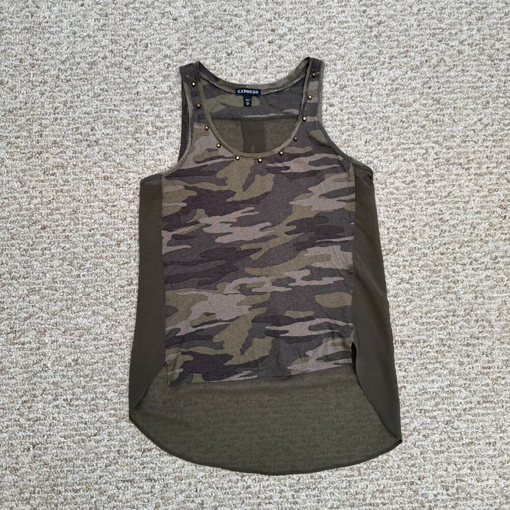 Express Camoflash sleeveless top‎ army sheer Olive Green XS